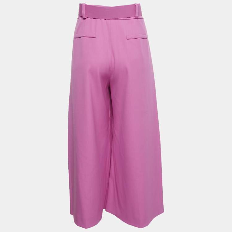 Pre Owned Oscar de la Renta Pink Stretch Wool Belted Culottes XL