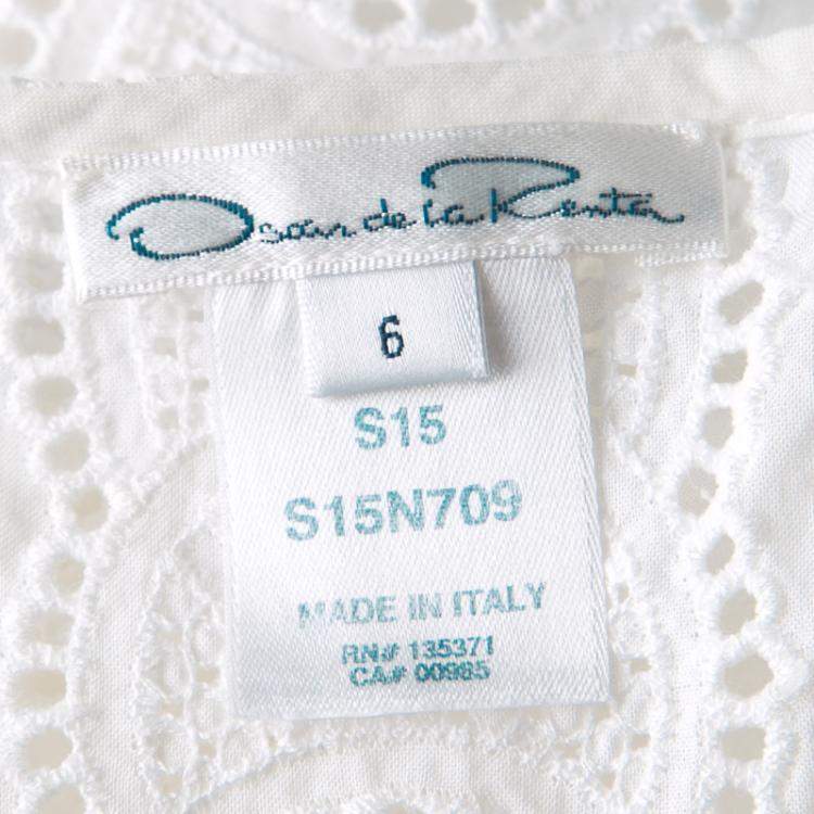 مملوكة مسبقًا Oscar De La Renta White Broderie Anglaise Long Sleeve Blouse M