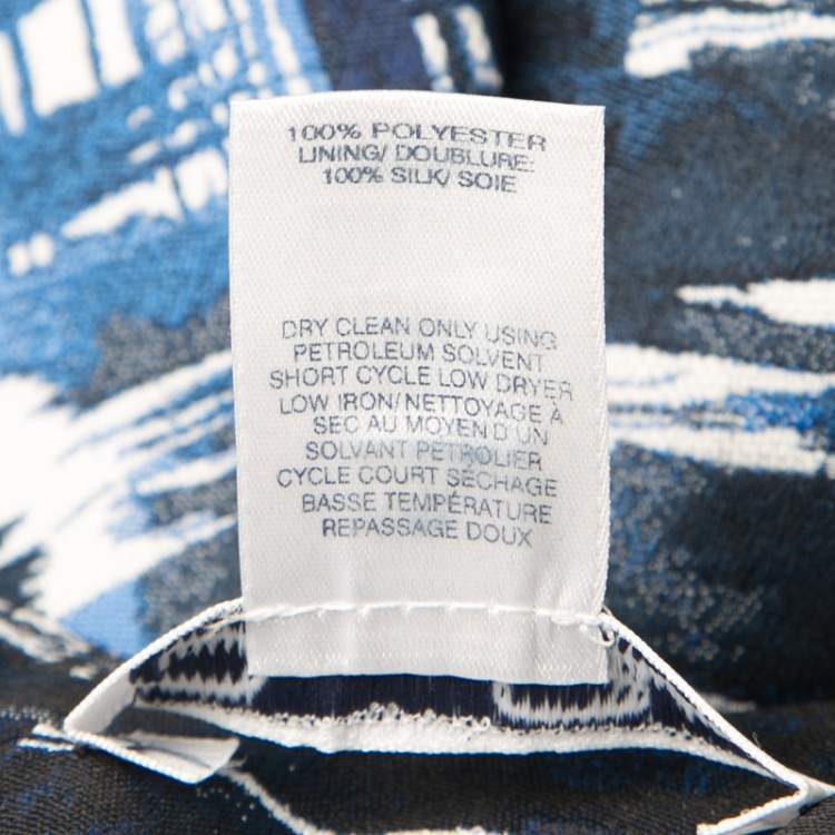 Pre Owned Oscar de la Renta Blue and White Printed A-Line Inverted Pleat Skirt S