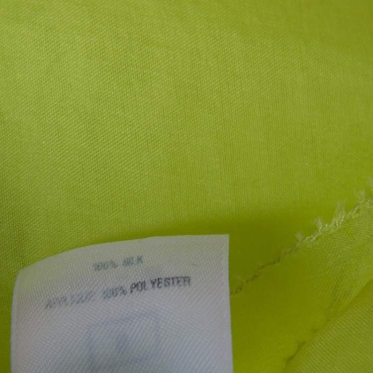 Pre Owned Oscar de la Renta Chartreuse Ruffled Floral Applique Detail Silk Organza Top M
