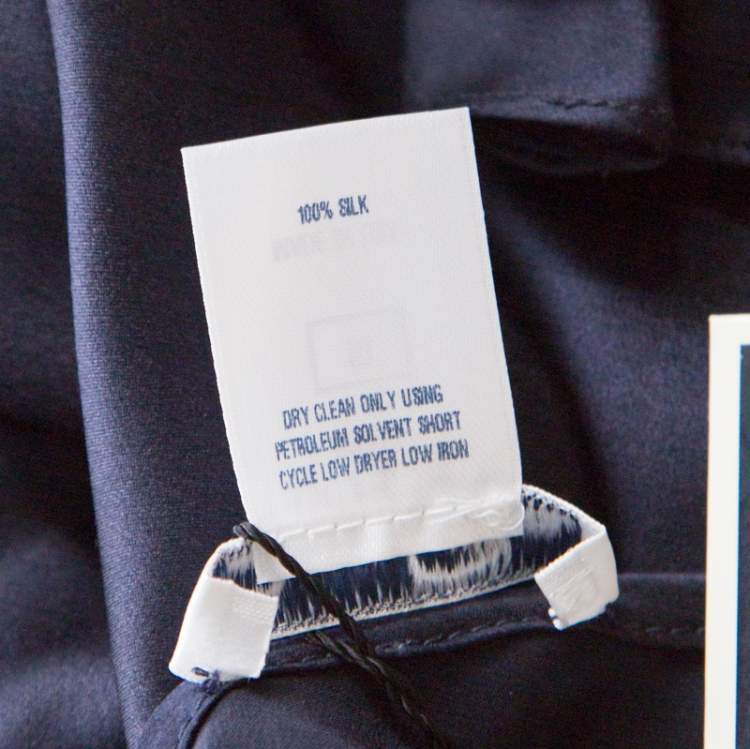 مملوكة مسبقًا Oscar de la Renta Navy Blue Satin Cowl Neck Long Sleeve Blouse L