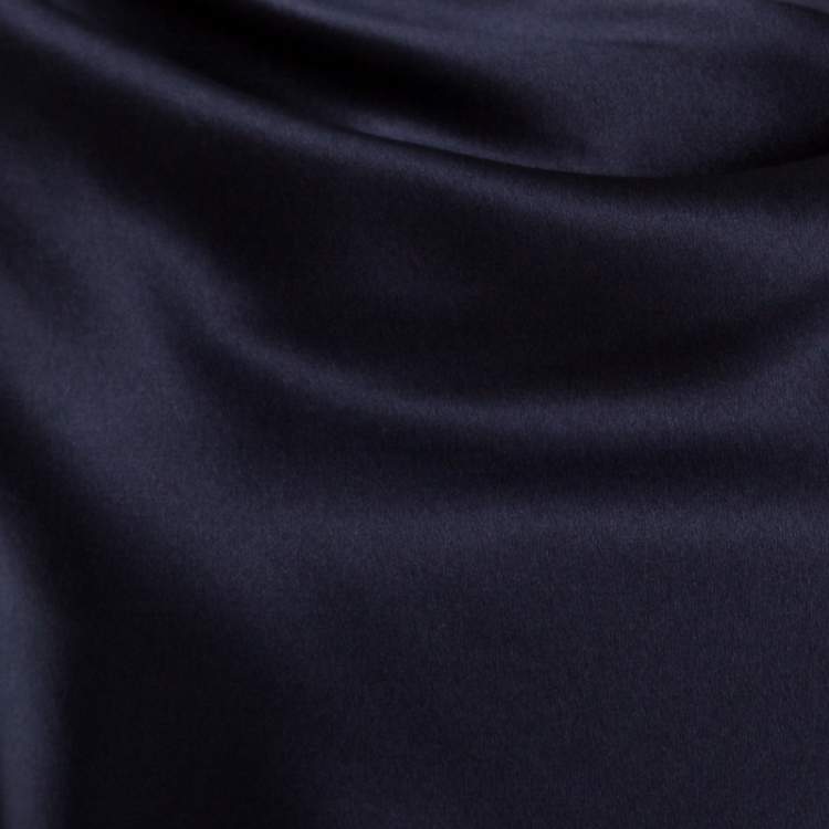 مملوكة مسبقًا Oscar de la Renta Navy Blue Satin Cowl Neck Long Sleeve Blouse L