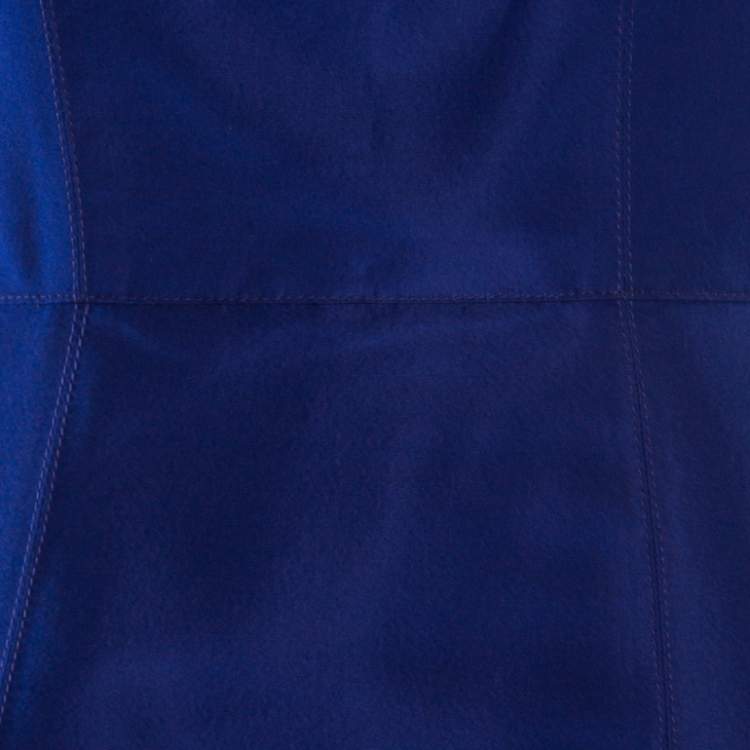 Pre Owned Oscar de la Renta Cobalt Blue Silk Fit and Flare Sleeveless Dress S