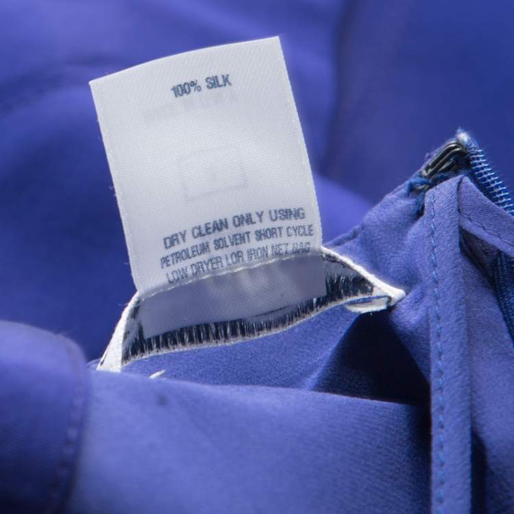 Pre Owned Oscar de la Renta Cobalt Blue Silk Fit and Flare Sleeveless Dress S