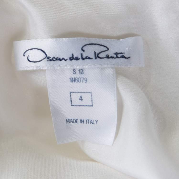 Pre Owned Oscar de la Renta White Chiffon and Tweed Lace Applique Sleeveless Dress S