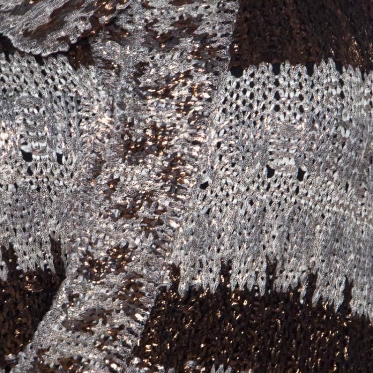 مملوكة مسبقًا Oscar de la Renta Brown & Bronze Silk Knit Cardigan L 