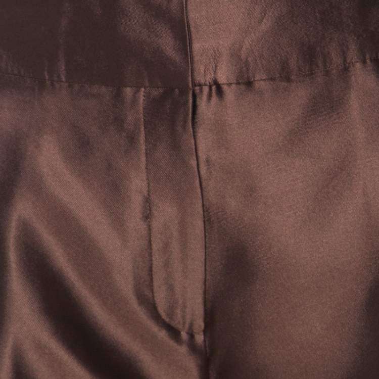 Pre Owned Oscar de la Renta Brown Silk Wide Leg Trousers L