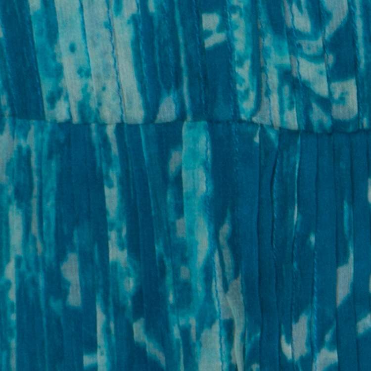 Pre Owned Oscar de La Renta Blue Printed Toile Silk Pleated Sleeveless Dress L