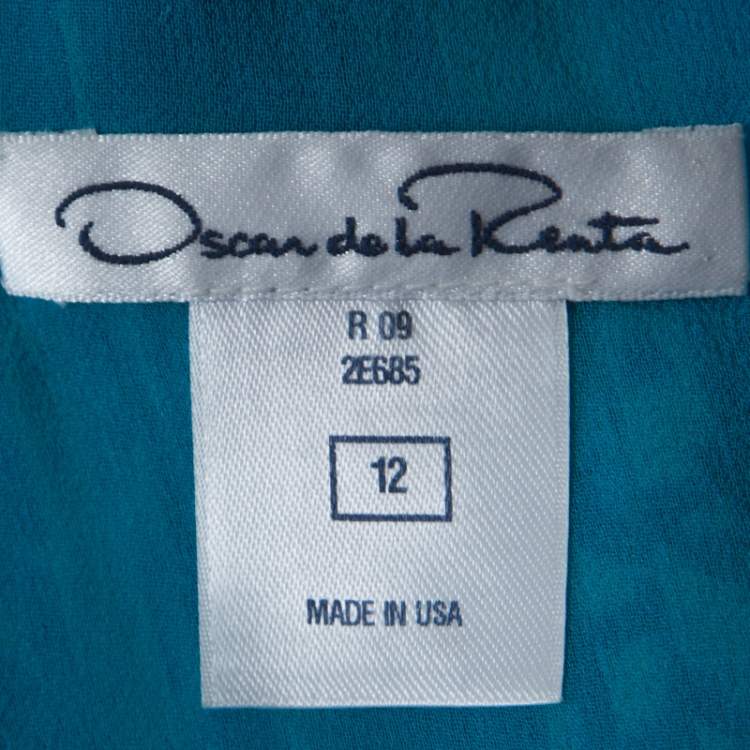 Pre Owned Oscar de La Renta Blue Printed Toile Silk Pleated Sleeveless Dress L