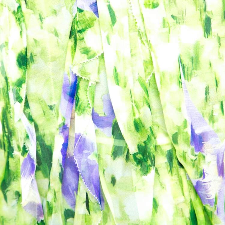 مملوكة مسبقًا Oscar de la Renta Green Floral Print Chiffon Top L