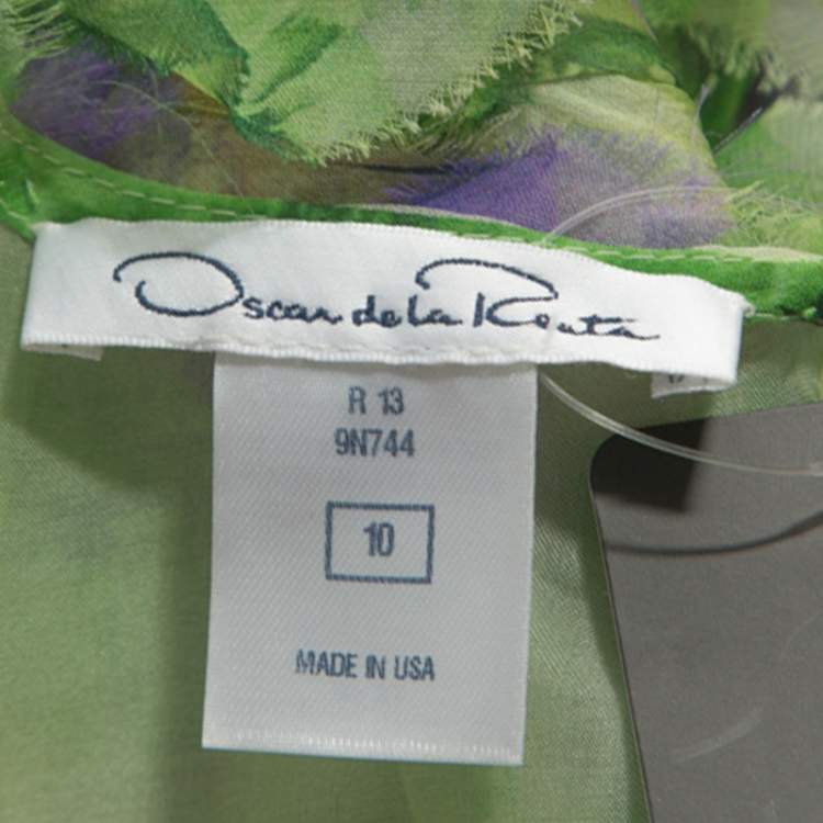 مملوكة مسبقًا Oscar de la Renta Green Floral Print Chiffon Top L
