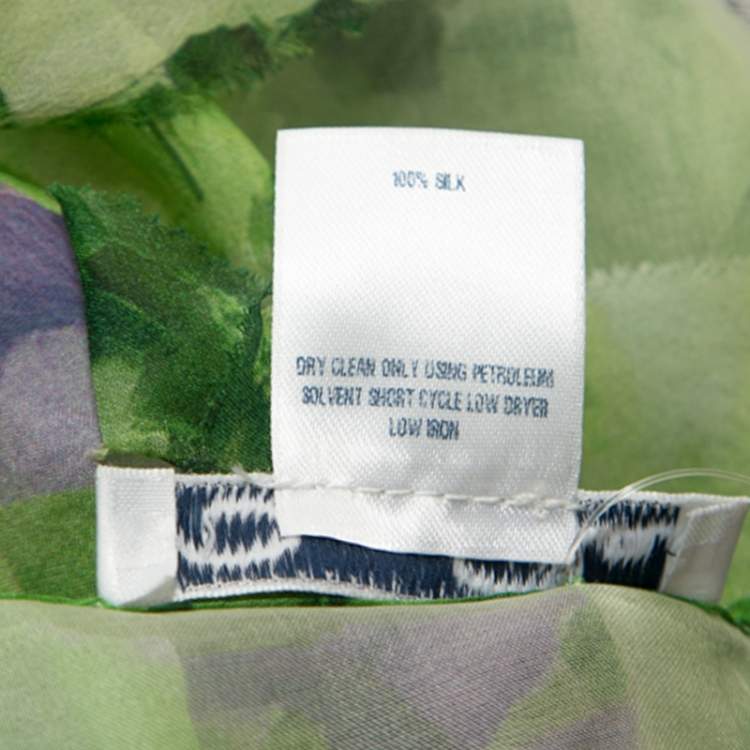 مملوكة مسبقًا Oscar de la Renta Green Floral Print Chiffon Top L