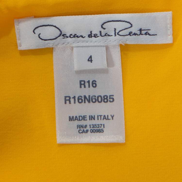 Pre Owned Oscar De La Renta Yellow Stretch Cotton Ruffled Hem Midi Dress S