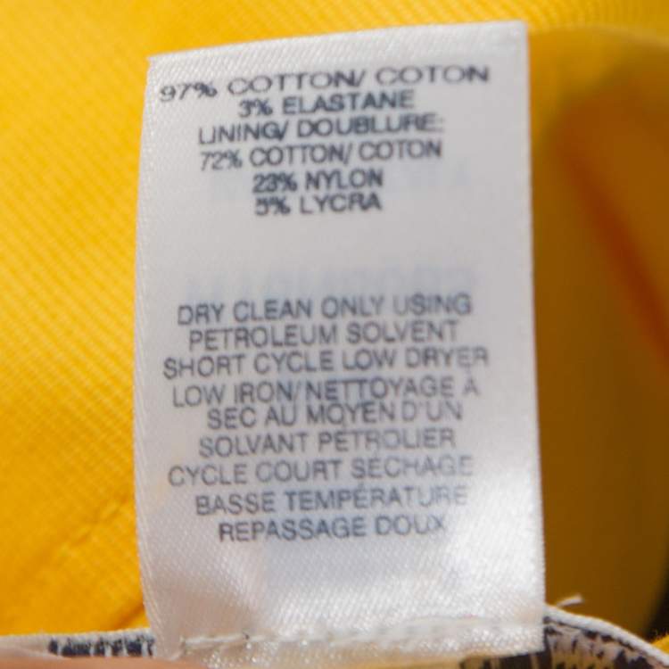 Pre Owned Oscar De La Renta Yellow Stretch Cotton Ruffled Hem Midi Dress S