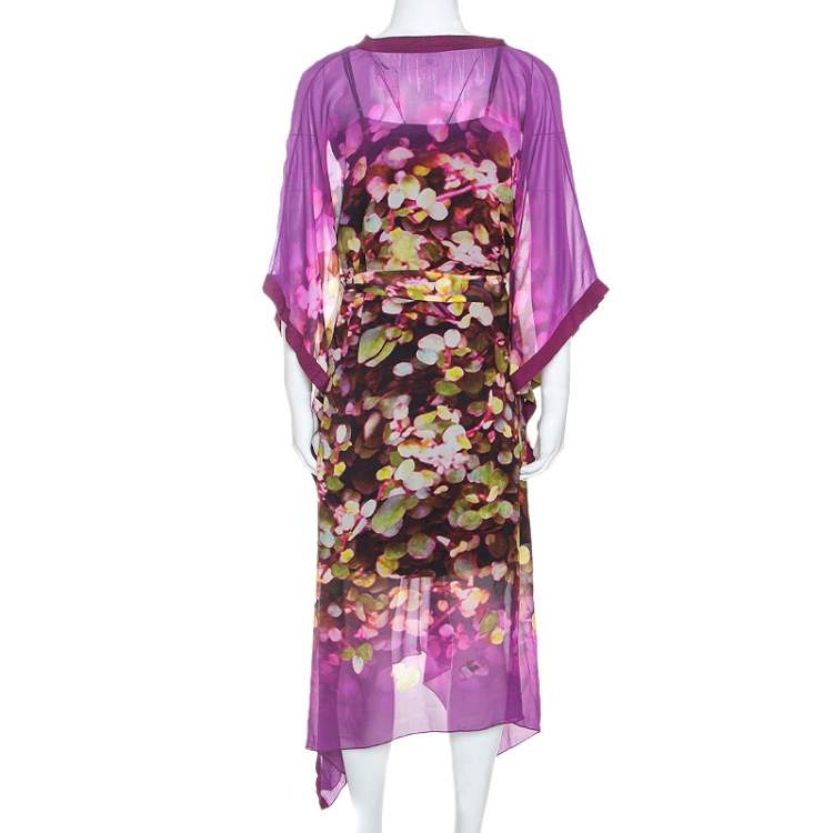 Pre Owned Oscar de la Renta Multicolor Printed Silk Crepe Kaftan M