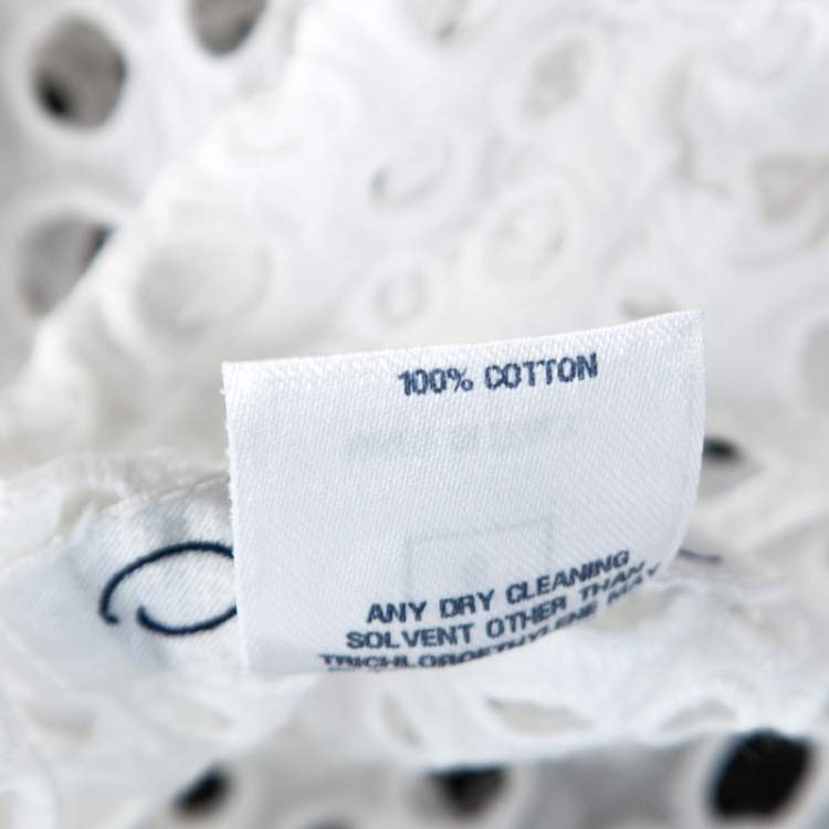 Pre Owned Oscar de la Renta White Eyelet Lace Ruffle Detail Top M