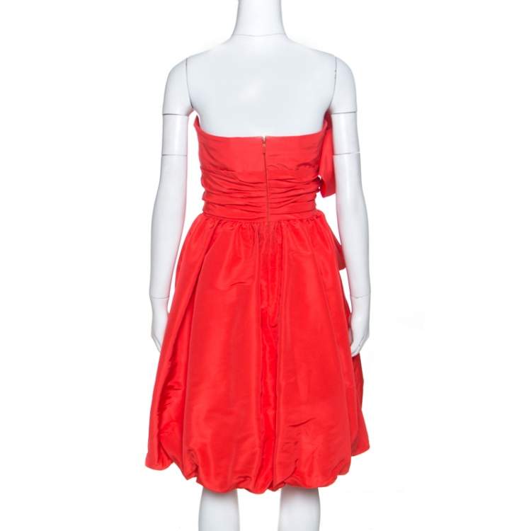 Pre Owned Oscar de la Renta Coral Pink Silk Taffeta Strapless Dress M