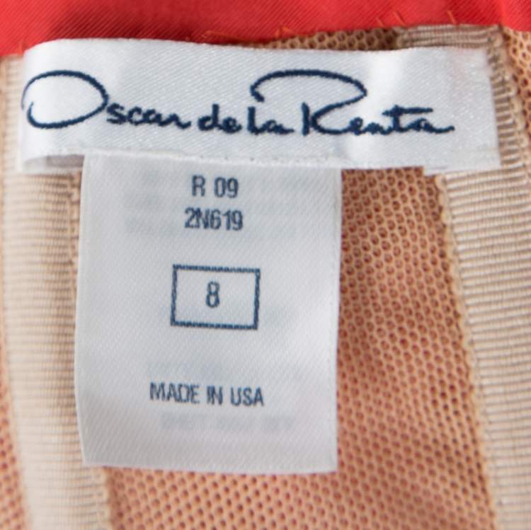 Pre Owned Oscar de la Renta Coral Pink Silk Taffeta Strapless Dress M