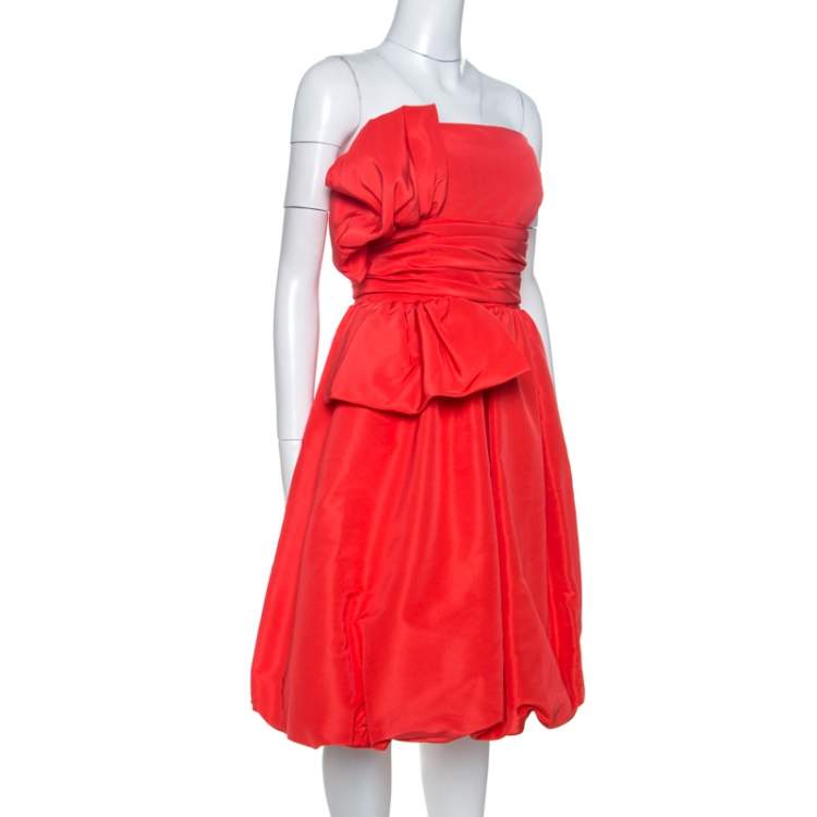 Pre Owned Oscar de la Renta Coral Pink Silk Taffeta Strapless Dress M