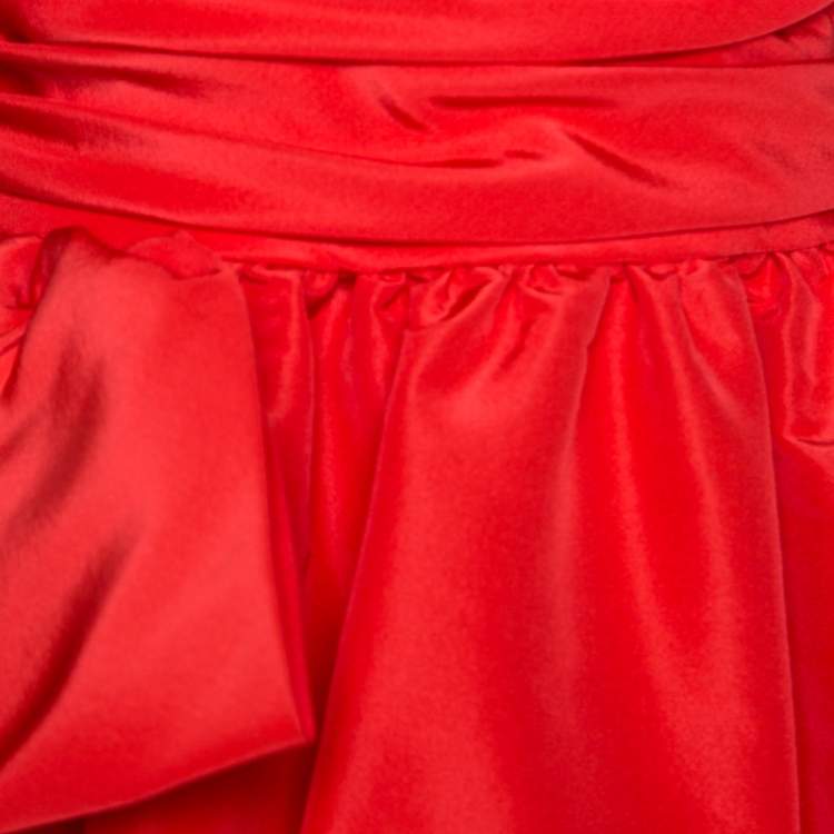 Pre Owned Oscar de la Renta Coral Pink Silk Taffeta Strapless Dress M