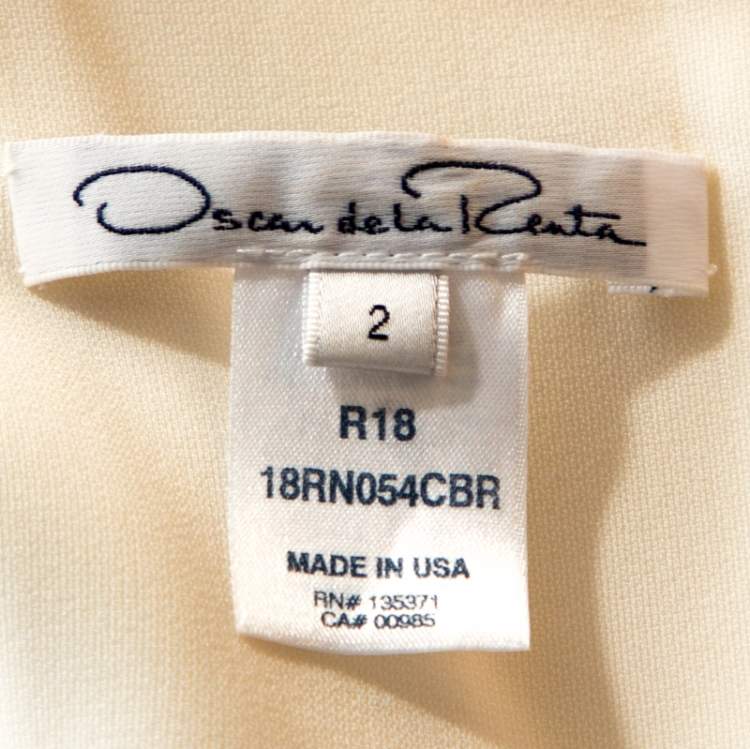 Pre Owned Oscar de la Renta Off White Crepe Cutout Detail Ruffled Gown S