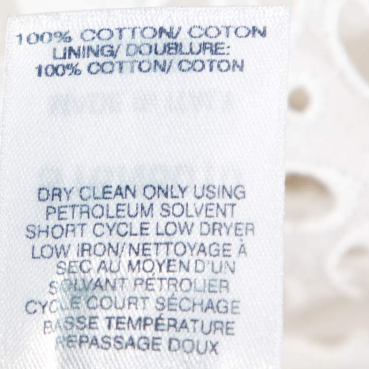 Pre Owned Oscar de la Renta White Eyelet Cotton Cross Front Dress S