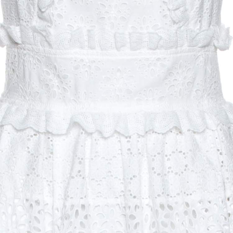 Pre Owned Oscar de la Renta White Eyelet Cotton Cross Front Dress S