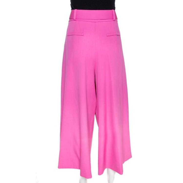 Pre Owned Oscar de la Renta Pink Stretch Wool Belted Culottes XL