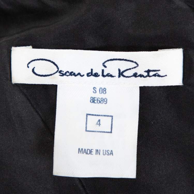 Pre Owned Oscar de la Renta Monochrome Silk Embellished Sleeveless Dress S