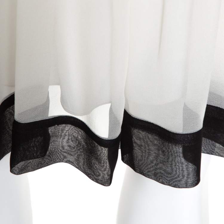 Pre Owned Oscar de la Renta Bicolor Chiffon Pleated A Line Skirt M