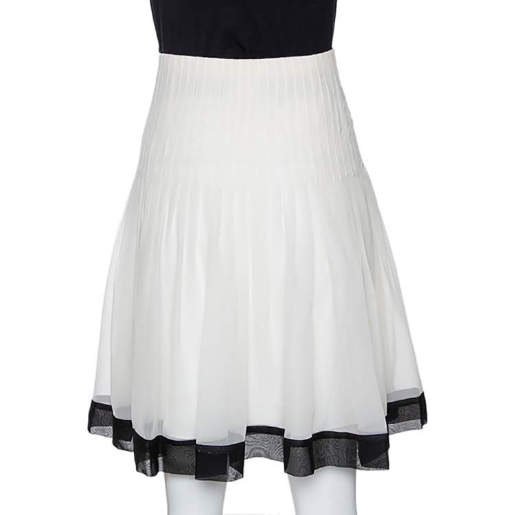 Pre Owned Oscar de la Renta Bicolor Chiffon Pleated A Line Skirt M