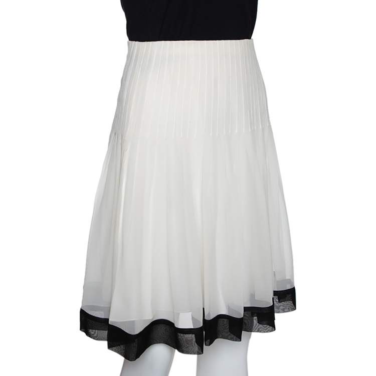 Pre Owned Oscar de la Renta Bicolor Chiffon Pleated A Line Skirt M