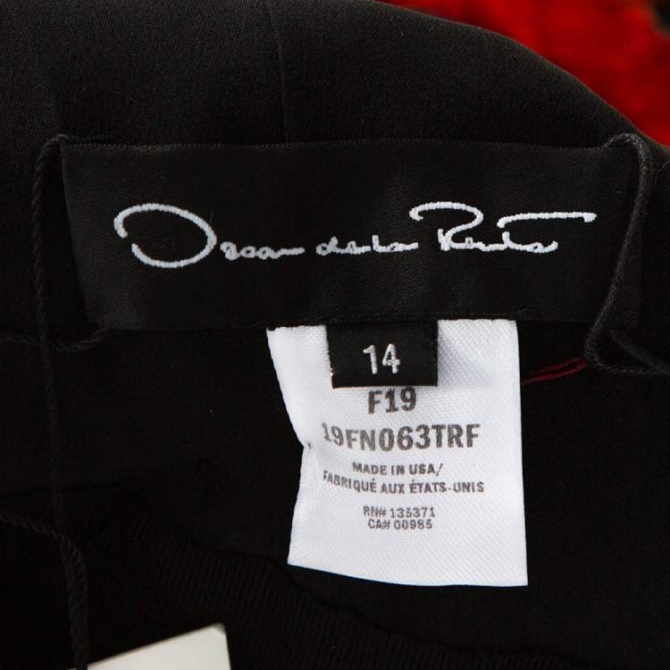 Pre Owned Oscar De La Renta Black Tufted Rose Fil Coupé Gown XL 