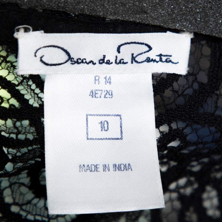 Pre Owned Oscar de la Renta Black & White Floral Lace Long Sleeve Blouse L 