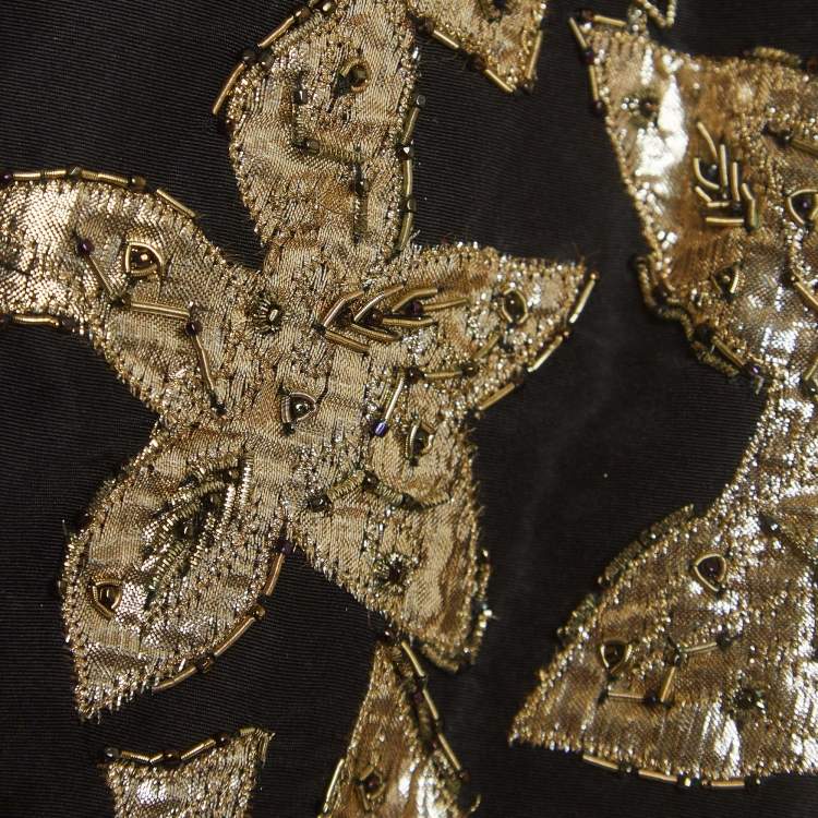 مملوكة مسبقًا Oscar de la Renta Black Sequin Applique Detail Silk Sheer Sleeve Gown M