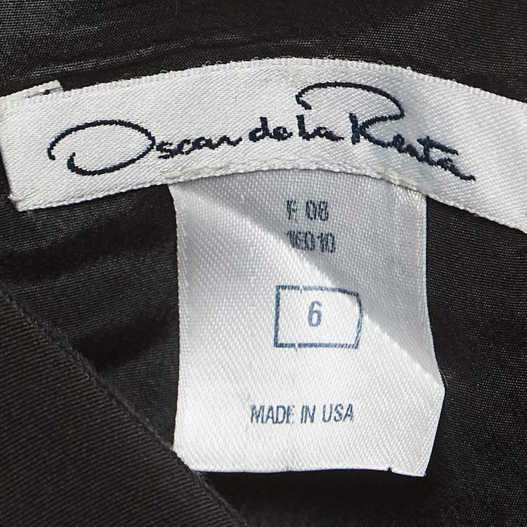 مملوكة مسبقًا Oscar de la Renta Black Sequin Applique Detail Silk Sheer Sleeve Gown M
