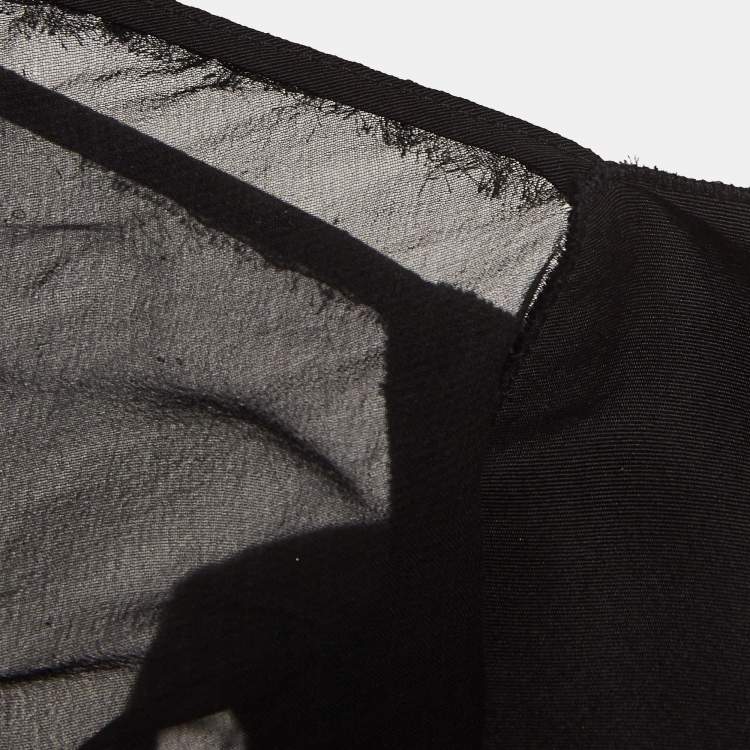 مملوكة مسبقًا Oscar de la Renta Black Sequin Applique Detail Silk Sheer Sleeve Gown M