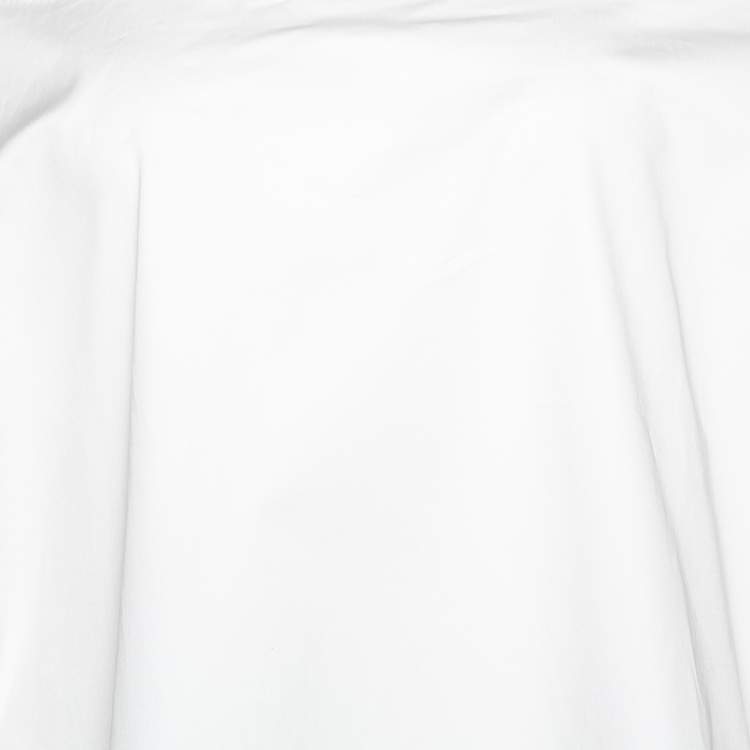 Pre Owned Oscar de la Renta White Stretch Cotton Puff Sleeve Blouse XXL
