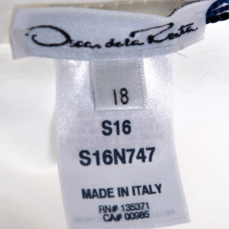 Pre Owned Oscar de la Renta White Stretch Cotton Puff Sleeve Blouse XXL
