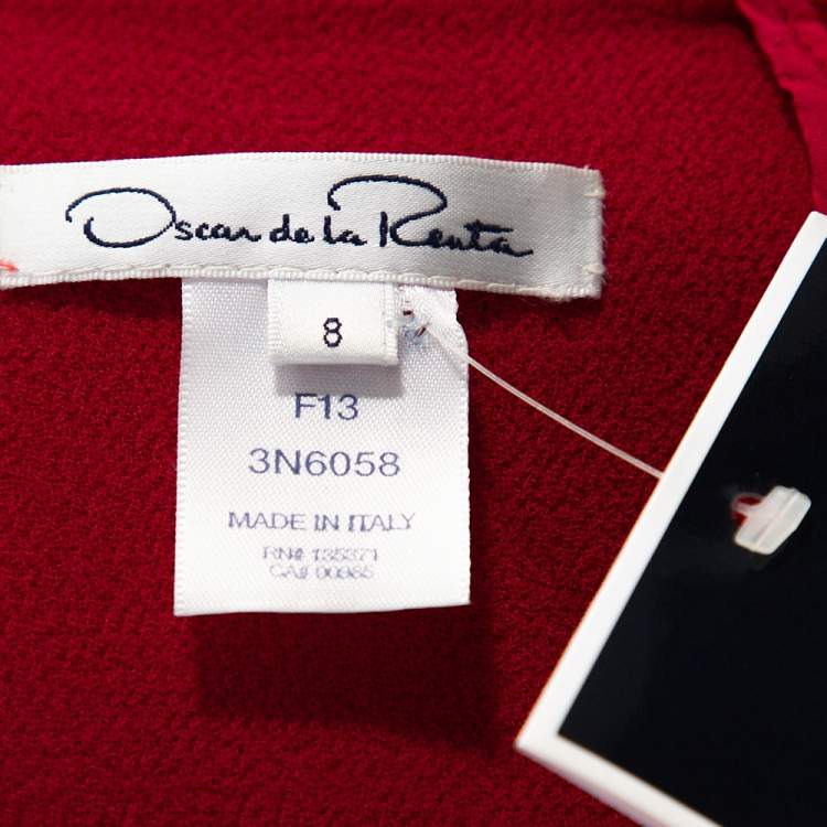Pre Owned Oscar de la Renta Red Wool Crepe Balloon Sleeve Midi Dress M