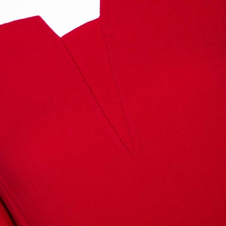 Pre Owned Oscar de la Renta Red Wool Crepe Balloon Sleeve Midi Dress M