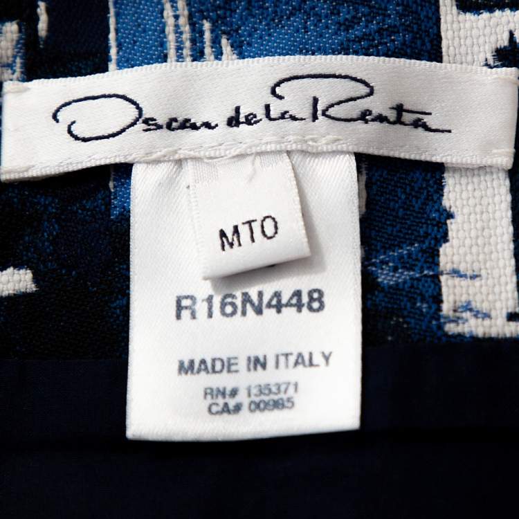 Pre Owned Oscar de la Renta Blue & White Jacquard Patterned A-Line Skirt L