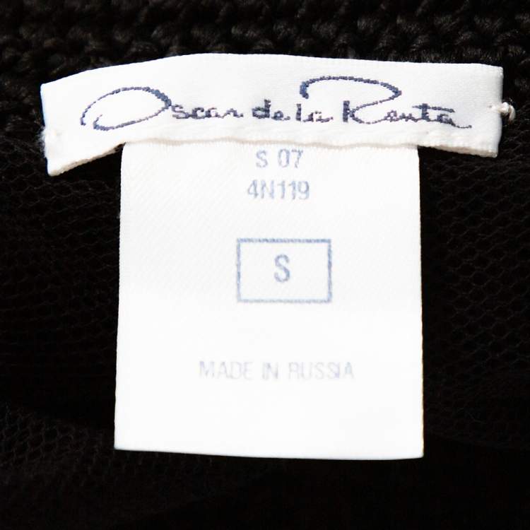 Pre Owned Oscar de la Renta Black Silk Crochet Knit Sleeveless Top S