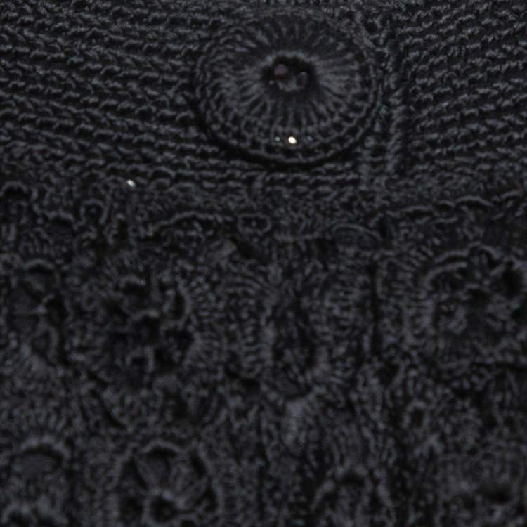 Pre Owned Oscar de la Renta Black Silk Crochet Knit Sleeveless Top S