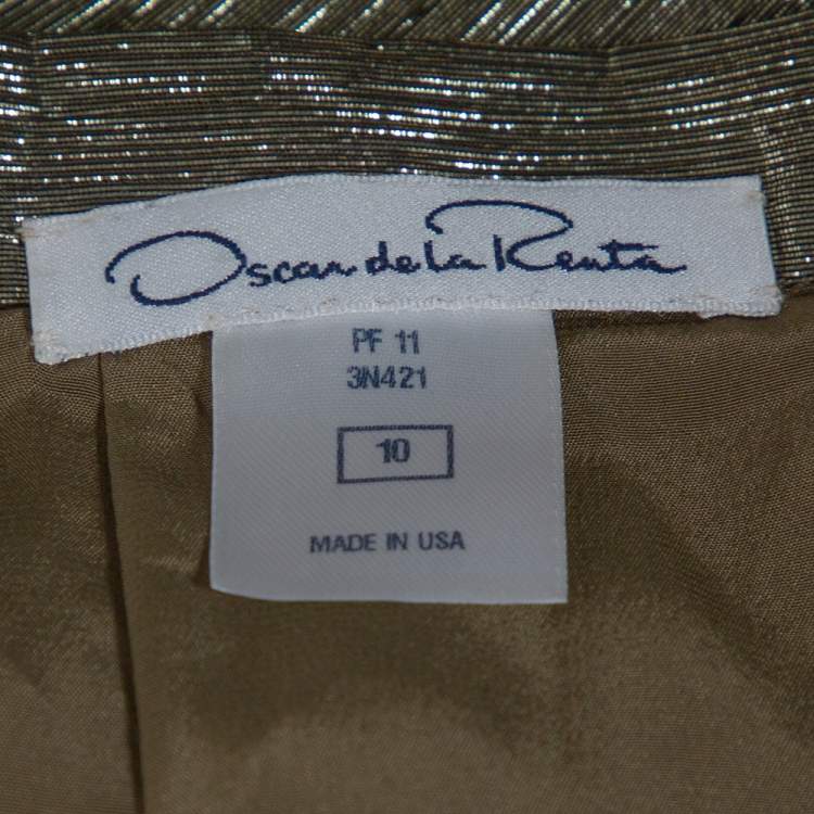 Pre Owned Oscar de la Renta Gold Lurex Silk Ruffled Maxi Skirt L