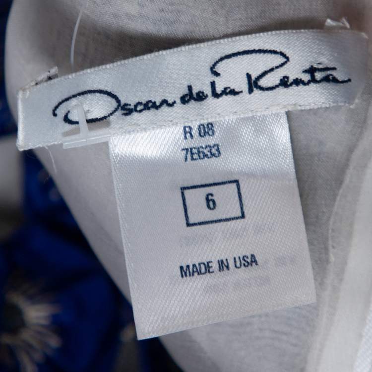Pre Owned Oscar de la Renta Blue Floral Embroidered Mesh Sleeveless Dress M