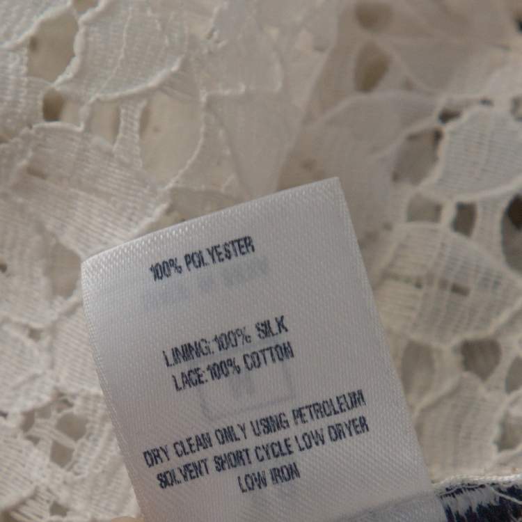 Pre Owned Oscar de la Renta White Lace Floral Appliqued Belted Kaftan M