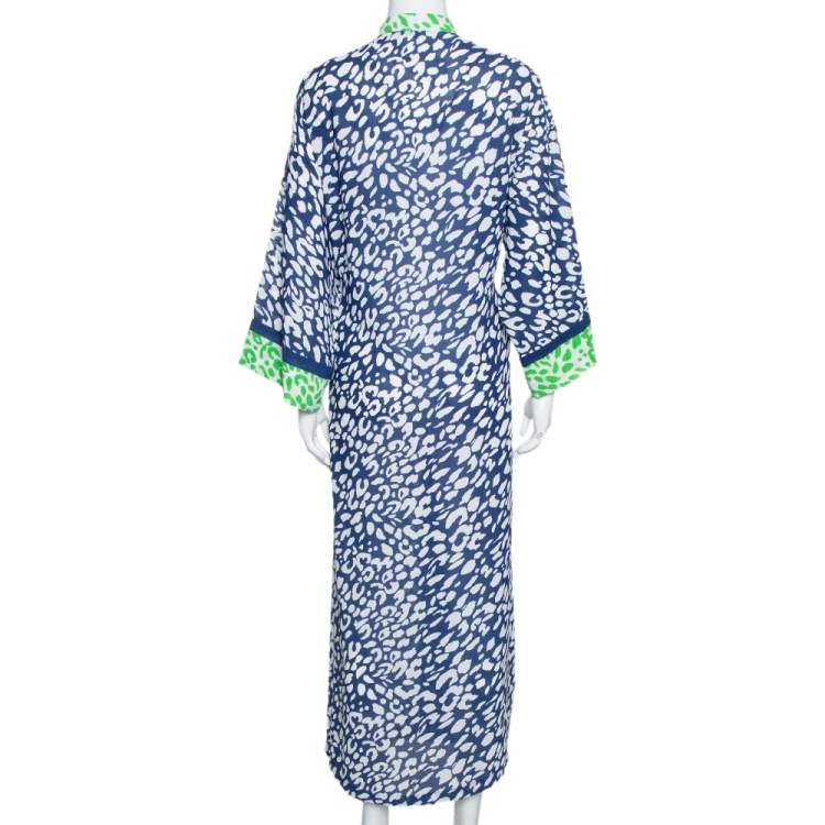 Pre Owned Oscar de la Renta Blue & Green Animal Print Maxi Kaftan Dress XL
