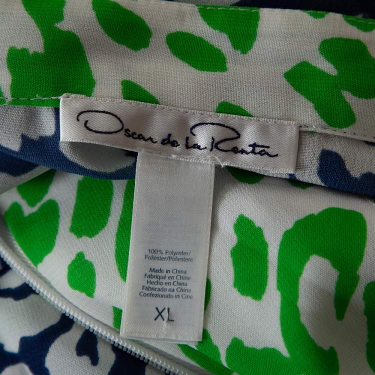 Pre Owned Oscar de la Renta Blue & Green Animal Print Maxi Kaftan Dress XL