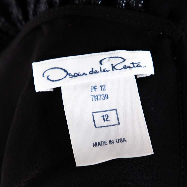 Pre Owned Oscar de la Renta Black Silk Sleeveless Ruffled Blouse L